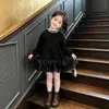 Vestido de moda para niña con dobladillo de pétalos, vestido tipo sudadera, vestido de pastel de tutú negro de longitud media para niños, moderno