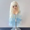 Nova Peruca Cosplay para Boneca BJD Escala 1/3 1/4 1/6, Cachos de Lã Fofos, Gradiente Branco e Azul, Macia e Fácil de Pentear