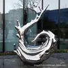 Escultura de Salpicadura de Agua Acero Inoxidable Gran Superficie de Espejo Iluminada Exterior Abstracta Gota de Agua Ola Paisaje de Agua Adorno