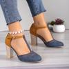 Sandalias Europeas y Americanas de Talla Grande con Tacón Alto para Mujer, Sandalias Transpirables de Tacón Grueso para Cruce de Fronteras, Puntera Cerrada, Zapatos de Comercio Exterior, Talla 43, Zapatos Casuales para Mujer con Bloques de Color
