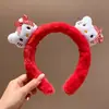 Linda Diadema de Gato con Lazo para Lavarse la Cara para Mujeres, Diadema de Felpa Versátil de Dibujos Animados para Otoño e Invierno, Accesorio para el Cabello Rojo Navideño