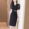 Vestido elegante de verano 2023 para mujer, estilo occidental, ajustado, con escote en V y corte A, largo medio, color negro