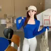 Elegante top de mujer de ajuste ceñido con mangas largas, forrado de forro polar, para otoño e invierno, que cubre los omóplatos, adecuado para yoga, deportes y uso casual