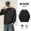 Camiseta de manga larga de algodón puro para hombre, estilo básico de primavera y otoño, color liso, corte holgado, sudadera de talla grande, camiseta interior para hombre