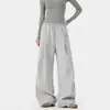 Calça de moletom cinza mescla plissada tridimensional de perna larga com cordão na cintura elástica, caimento relaxado, modelagem solta, comprimento até o chão, calça esportiva para homens e mulheres