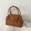 Processamento e Personalização de Bolsa Boston Marrom Retrô Design de Nicho Bolsa Feminina Tendência Bolsa de Mão de Camurça de Alta Qualidade