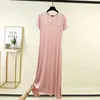Estilo Coreano Primavera y Verano Delgado Holgado Modal Bata de Noche para Mujer Vestido Largo de Playa Cuello en V Talla Grande Vestido de Manga Corta