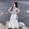 Camiseta de Manga Corta con Cuello Polo, Moderna y Única, para Niños Mayores; Falda Dulce de Encaje para Verano; Conjunto de Dos Piezas Suave Estilo Coreano