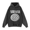 Sudadera con capucha de estilo callejero vintage europeo y americano, sudadera con estampado de remolino de banda para otoño e invierno, diseño de sudadera, sudadera de corte holgado