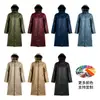 Impermeable de una pieza para adultos al aire libre, impresión personalizada de fábrica, cintura ceñida, cierre de cremallera, poncho de lluvia, chaqueta impermeable larga clásica negra