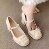 Elegantes Novos Sapatos de Salto Alto Mary Jane Estilo Nacional Feminino Vestido Cheongsam Rosto de Cavalo Sapatos de Casamento Sapatos de Salto Grosso para Madrinhas