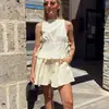 Conjunto de Colete e Shorts Moda Europeia e Americana 2025 Novo Estilo Design de Gola Redonda Top Sem Mangas com Amarração Conjunto de Duas Peças