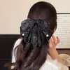 Pinza para coleta estilo retro francés con estampado de anacardos y lazo, pasador versátil para dar volumen al cabello, pinza de pinza de tiburón estilo perezoso para mujer