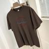 Camiseta de algodón grueso de 260 g para mujer, manga corta, diseño con letras estampadas, top holgado de media manga, marca de moda de Hong Kong