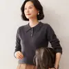 Suéter de Caxemira Novo Outono e Inverno Feminino Gola Polo Pulôver Manga Longa Versátil Casual Tricô de Lã Top Básico
