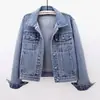 Em estoque Casaco Curto Jeans Feminino Curto Primavera e Outono Estilo Coreano Novo Manga Longa Slim Fit Jaqueta com Capuz Versátil Top para Estudante