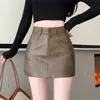 Falda de Cuero Dividido de Cintura Alta Nueva Otoño/Invierno 2026 para Mujer, Adelgazante, Moda Bodycon, Falda Corta de Cuero PU
