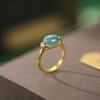 Anillo de jade azul de agua natural con incrustaciones de oro de plata esterlina S925, superficie de huevo ovalada, nicho simple, estilo retro de alta gama