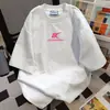 2025 Verão Blusa Solta Emagrecedora Simples Versátil Estampa de Letras Manga Curta Retrô Americano Versátil Gola Redonda Camiseta