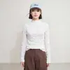 Camiseta Feminina Miyake 3D Plissada Bolha Manga Longa Gola Semi-Alta Elástica Slim-Fit Texturizada Roupa de Baixo para Outono Inicial