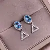 Brincos de Topázio Azul Suíço Prata s925 Incrustados com Faixa Total de Diamante Deslizante Joia de Orelha Colorida de Tesouro para Mulheres Moda ol