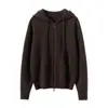 Cárdigan 100% Cachemir para Mujer, Cachemir Puro Estilo Nuevo con Capucha Cremallera Holgado Moda Tejido Suéter Cálido Chaqueta