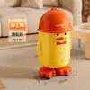 Cubo de basura de dibujos animados de patito amarillo con tapa deslizante para el hogar, habitación infantil, dormitorio, con ruedas, cubo de basura de pingüino de doble compartimento móvil