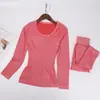 Conjunto Térmico de Ropa Interior para Mujer Otoño e Invierno, Aspecto Adelgazante Sin Costuras, Cuello Redondo, Camiseta Básica para la Cintura, Ropa de Otoño para Mujer y Pantalones Largos