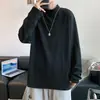 Camisa Básica Masculina Outono e Inverno Estilo Japonês Simples Cor Sólida Versátil Camiseta de Manga Longa Moda Marca Casual Gola Meia-Alta Top