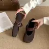 Zapatos Planos Mary Jane de Felpa de Dos Capas a la Moda para Mujer, con Cordones de Algodón Marrones, Otoño/Invierno 2026, Tacón de Una Correa