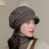 Sombrero octagonal cálido de otoño e invierno moda femenina sombrero octagonal japonés color liso boina rizada