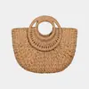 Bolsa de Palha Tecida à Mão, Bolsa Redonda de Palha Tecida, Bolsa Semi-Circular de Ráfia com Corda de Papel, Bolsa de Mão Versátil, Bolsa de Praia Transversal