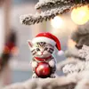 Navidad Transfronteriza Producto Nuevo Súper Lindo Gato Colgante para Coche Decoración Acrílico 2D Gorro de Navidad Adorno de Gatito para Árbol de Navidad