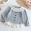 Cardigã de Malha para Meninas 2026 Novo Estilo de Primavera Doce Jaqueta com Renda e Babados para Bebês Crianças Top de Princesa
