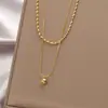 Colar Pingente de Bolas Empilhadas Camada Dupla Inoxidável Aço Titânio Feminino Nicho Acessível Design de Luxo Senso de Design Elegante Corrente para Clavícula