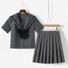 Comercio exterior transfronterizo, con servicio postventa, conjunto auténtico JK de dos piezas en color gris, uniforme escolar JK estilo marinero, falda plisada, falda de color liso