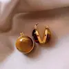 Brincos Dupla Face Estilo Vintage Novo Outono e Inverno com Pedra Olho de Tigre, Acabamento de Alto Padrão, Presilhas de Orelha Únicas para Mulheres, Presentes no Atacado