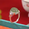 Yuebao Joias Jade Hetian Natural Prata Esterlina S925 Jade Água Clara Elefante da Sorte Superfície de Ovo Geométrico Vintage Chinês Anel Fábrica