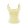 Camiseta de tirantes anchos cuadrada para yoga estilo europeo y americano con almohadillas en el pecho, acanalada, ajustada, que ciñe la cintura, camisola de verano para fitness