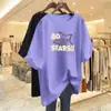 Camiseta de Manga Corta para Mujer de Mediana Edad y Mayores, Comercio Exterior Transfronterizo, Corte Holgado, Tallas Grandes, Adelgazante, Cubre Vientre, Top Estampado de Media Manga