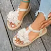Zapatos planos de verano 2026 con estampado floral, suela gruesa, talla grande, sandalias romanas de tiras finas, estilo europeo y americano, venta al por mayor, zapatos de playa, dropshipping