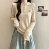 Suéter con cuello POIO bordado de lazo, top de punto de manga larga, nueva moda otoño/invierno, efecto adelgazante, capa base de punto trenzado