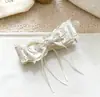 Pinza de plátano de encaje rosa de lunares de lujo estilo coreano de moda para coletas altas con lazo de cinta