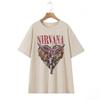 Estilo europeu e americano Comércio exterior Mulheres Novo 2023 moda casual gola redonda solta estampa versão grande Atacado de camiseta