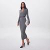 25 Novo Vestido de Malha Feminino para Primavera e Outono Estilo Europeu e Americano Gola V Manga Longa Slim Fit Emagrecedor Comprimento Médio Base Quadril Saia