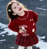 Conjunto de Suéter para Niñas Otoño e Invierno Nuevo Conejito Dibujos Animados Top de Punto Estilo Coreano Moda Falda a Cuadros Falda de Princesa para Bebé