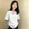 Camiseta de Manga Larga Estampada de Algodón Puro Nueva para Otoño 2026 para Niñas, Top Elegante Falso de Dos Piezas para Niños Mayores, Atuendo de Otoño