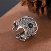 Anillo de patrón de cara ancha de estilo étnico para hombre y mujer, moda personalidad, plata tailandesa con incrustaciones de circonita negra, anillo abierto para el dedo índice al por mayor