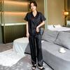 Pijama de Seda de Hielo para Mujer Primavera y Verano Sexy Manga Corta Pantalón Conjunto de Dos Piezas Celebridad de Internet 2025 Estilo Caliente Talla Grande Ropa de Casa