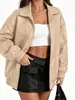 Chaqueta de cuero PU estilo europeo y americano para mujer, con cuello de solapa, manga larga, cremallera, corte holgado, chaqueta casual, nueva moda en chaqueta de cuero para primavera y otoño